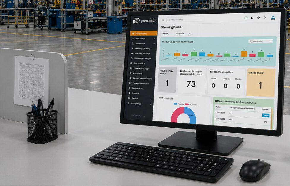 Grafika przedstawia ekran monitora z włączonym systemem asiston produkcja.