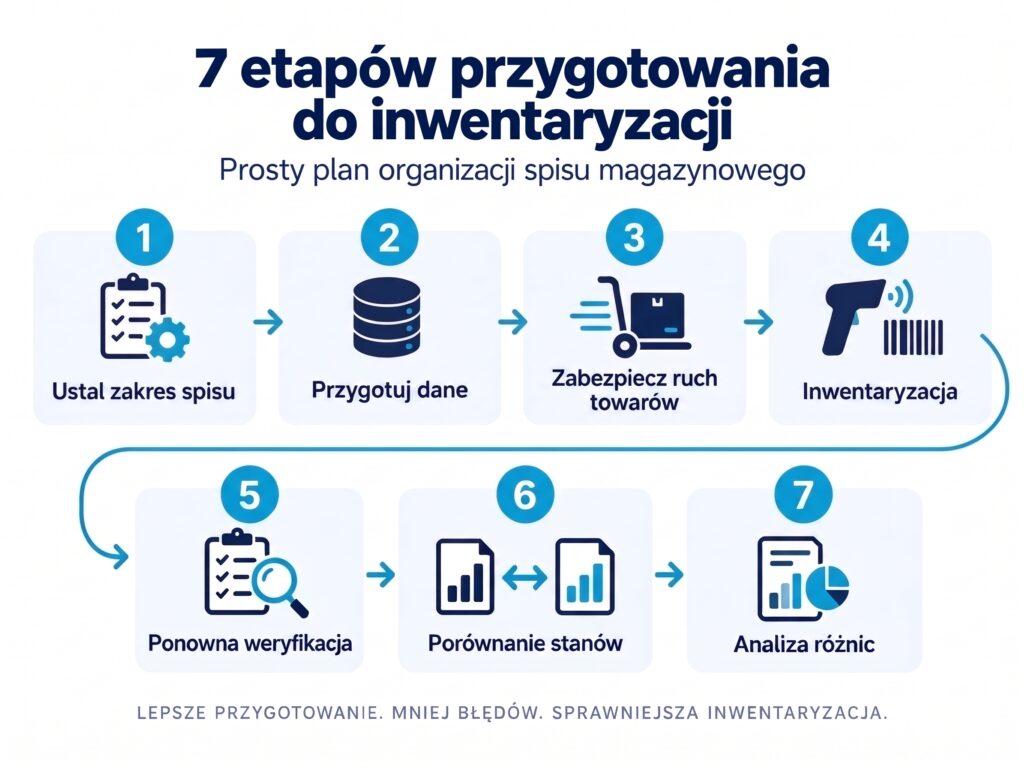 Graf - etapy inwentaryzacji Na grafie widać 7 etapów przygotowania do inwentaryzacji.